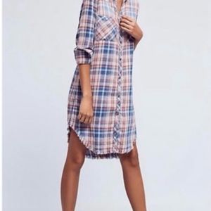 Cloth & Stone Plaid Shirt Dress - Blue and Pink